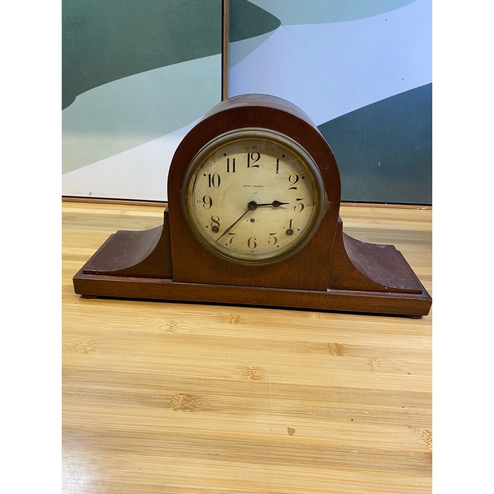 Seth Thomas Mantel Clock Unisex OS Brown Vintage Wood Tambour Mechanical Key